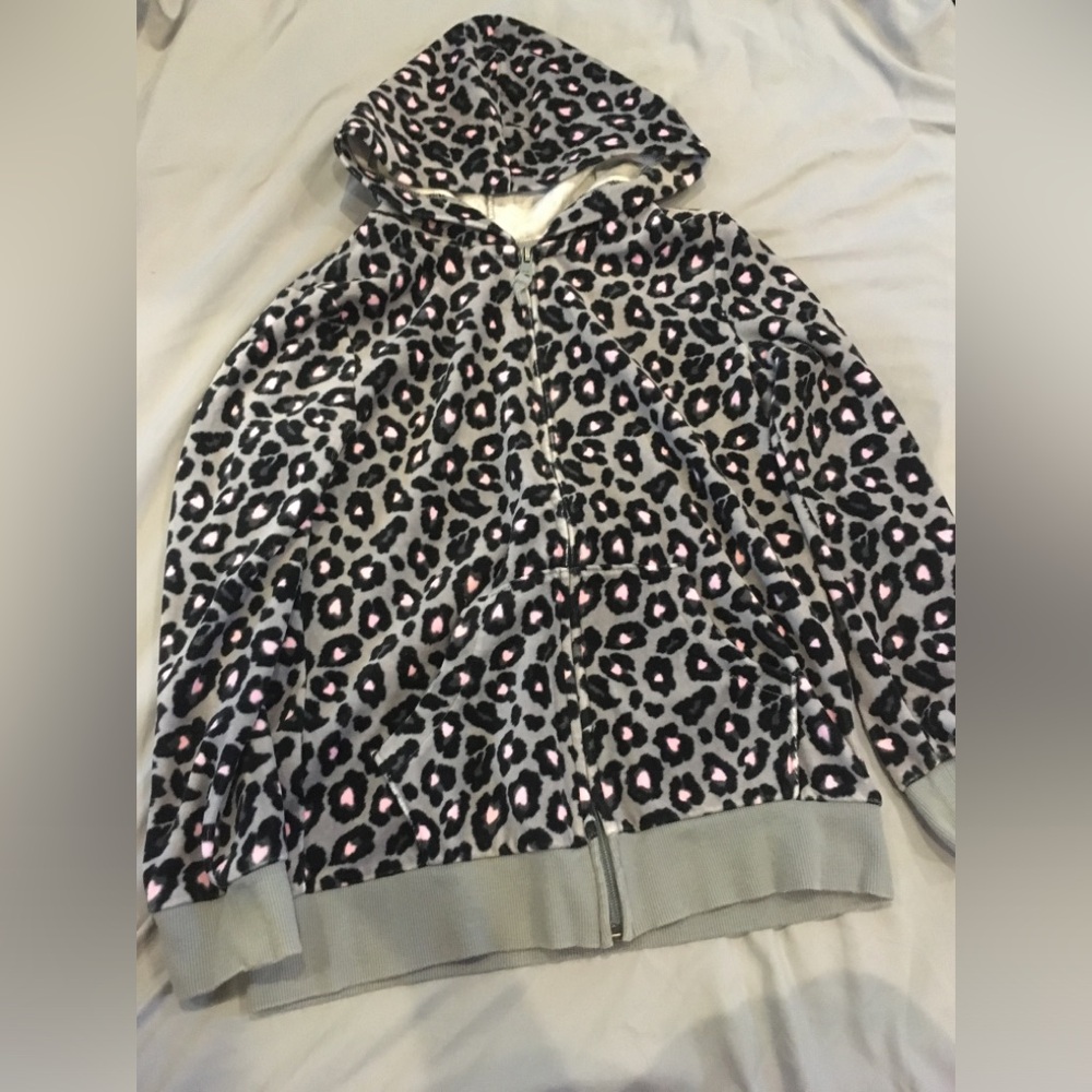 Circo Leopard Print Zip Hoodie [Kids L | Grey & Pink]